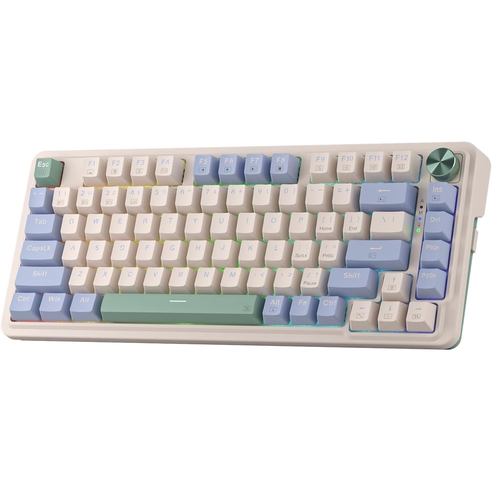 image:imageRedragon K673 PRO Wireless 81Key RGB Gasket Gaming Keyboard Scroll KnobVintage Blue
