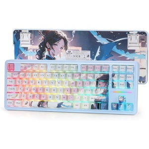 Redragon K707 PRO SE 80% Wireless Gasket RGB Gaming Keyboard, 3-Modes 87 Keys TKL Anime Mechanical Keyboard w/Hot-Swap Socket, Dye-Sub PBT Keycaps & 5-Layer Noise Dampening, Custom Linear Switch(Nova Azure (Anime Version))